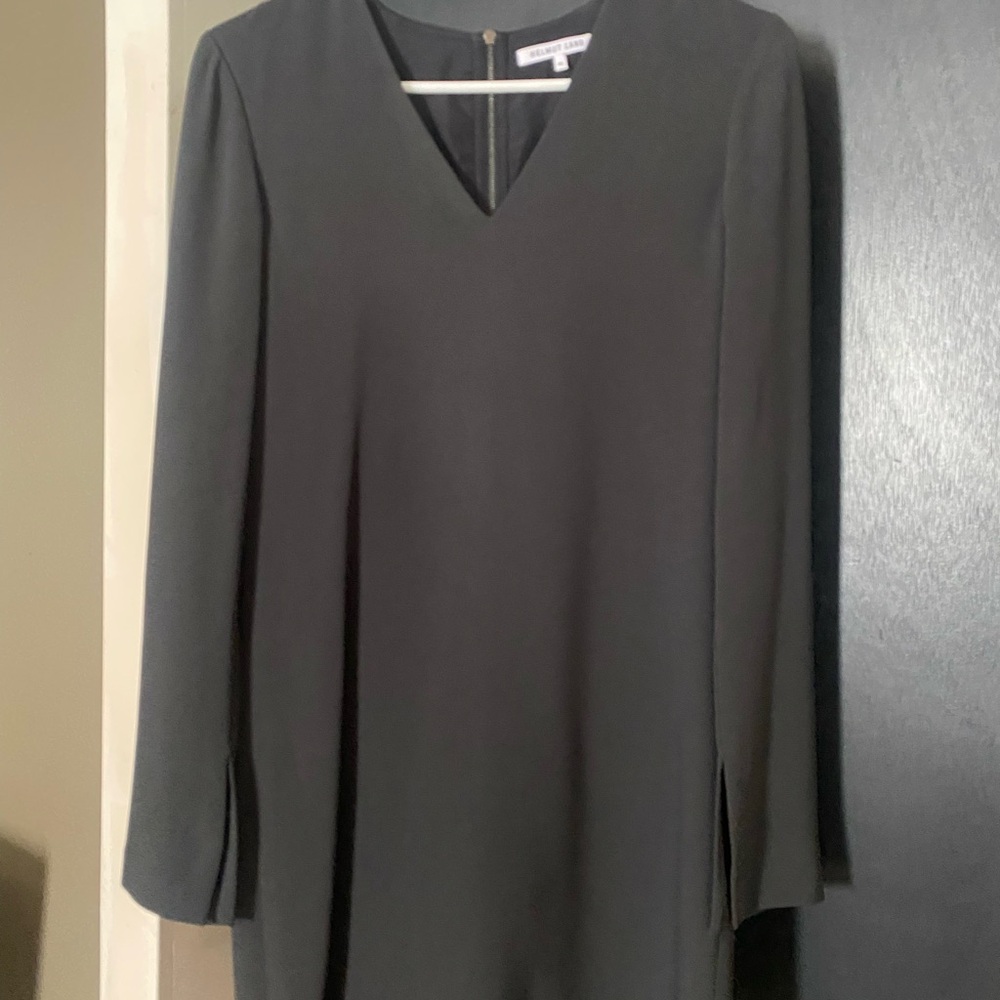 Helmut Lang Black V-Neck Long Sleeve Dress